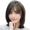 Wig wig, real human hair, natural and cute collarbone hair, Bob hairstyle, medium and long hair, wig head cover manufacturer wholesale Item Picture
